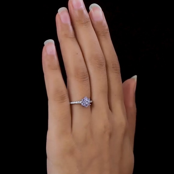 Tanzanite and white zircon platinum over SS size 7 ring NEW - Picture 2 of 3